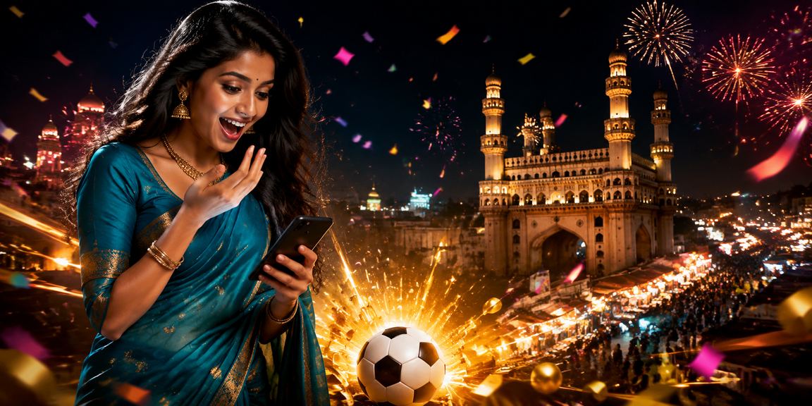 Football betting enthusiast near Hyderabad Charminar in traditional attire