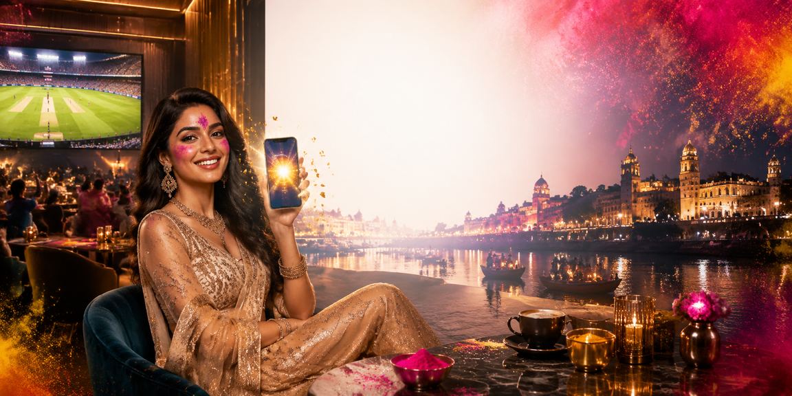Fans placing cricket bets on mobile during Holi festival celebrations