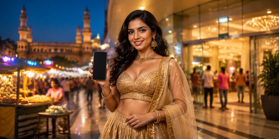 Indian woman celebrating deposit bonus with festive background
