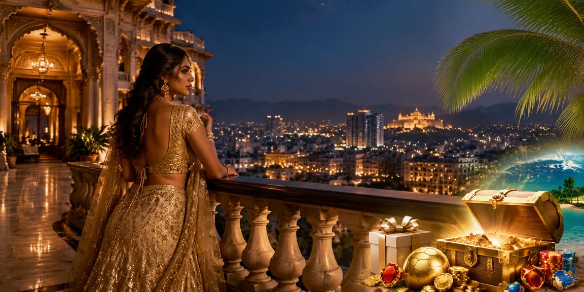 Sports betting user enjoying mobile access in festive lehenga
